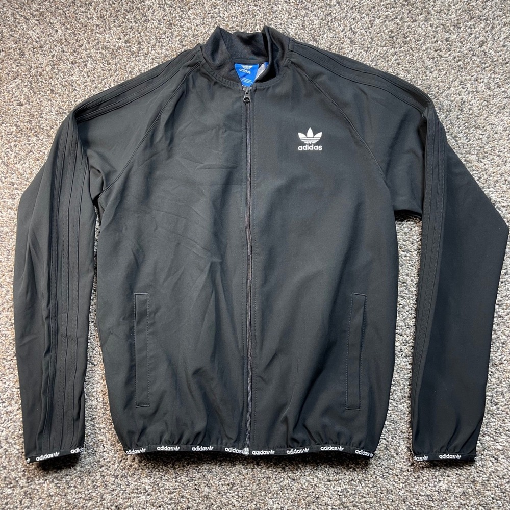 Adidas Originals Men's Large Black Trefoil Track Jacket Full Zip Bomber BK4659